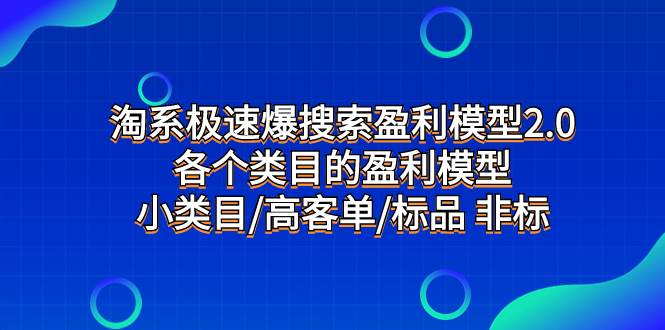 淘系极速爆搜索盈利模型2.0，各个类目的盈利模型，小类目/高客单/标品 非标-思维屋-分享无限项目创意