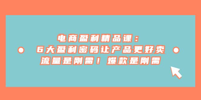 电商 盈利精品课：6大盈利 密码让产品更好卖，流量是刚需！爆款是刚需-思维屋-分享无限项目创意