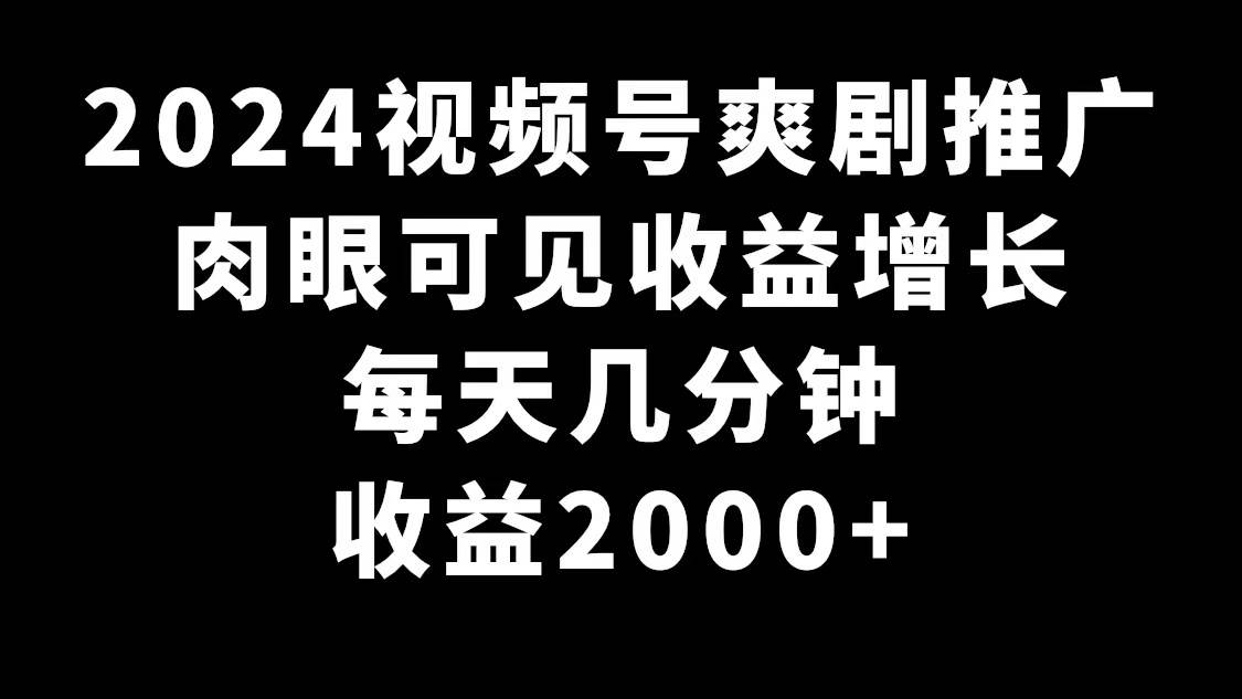 2024视频号爽剧推广，肉眼可见的收益增长，每天几分钟收益2000+-思维屋-分享无限项目创意