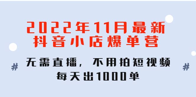 2022年11月最新抖音小店爆单训练营：无需直播，不用拍短视频，每天出1000单-思维屋-分享无限项目创意