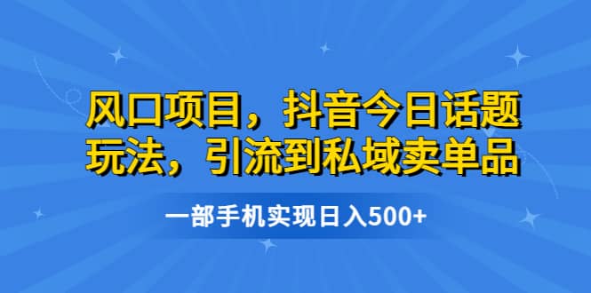 风口项目，抖音今日话题玩法，引流到私域卖单品，一部手机实现日入500+-思维屋-分享无限项目创意