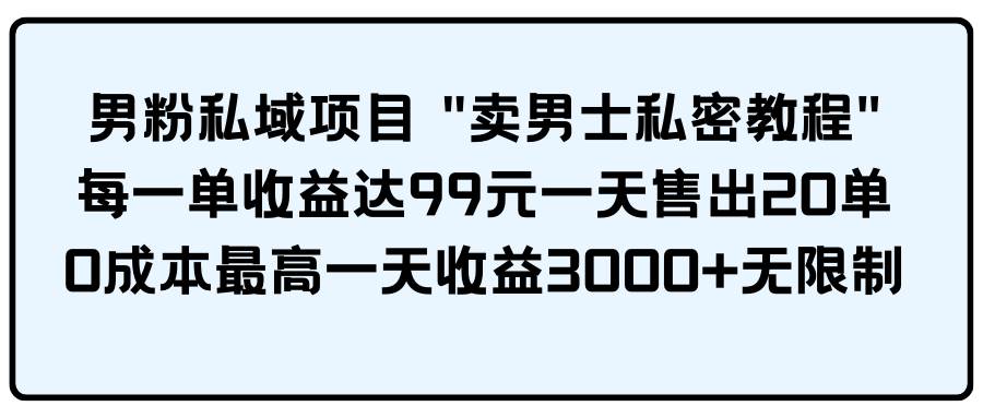 男粉私域项目 卖男士私密教程 每一单收益达99元一天售出20单-思维屋-分享无限项目创意