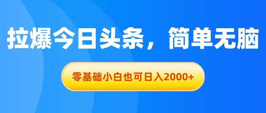 拉爆今日头条，简单无脑，零基础小白也可日入2000+-思维屋-分享无限项目创意