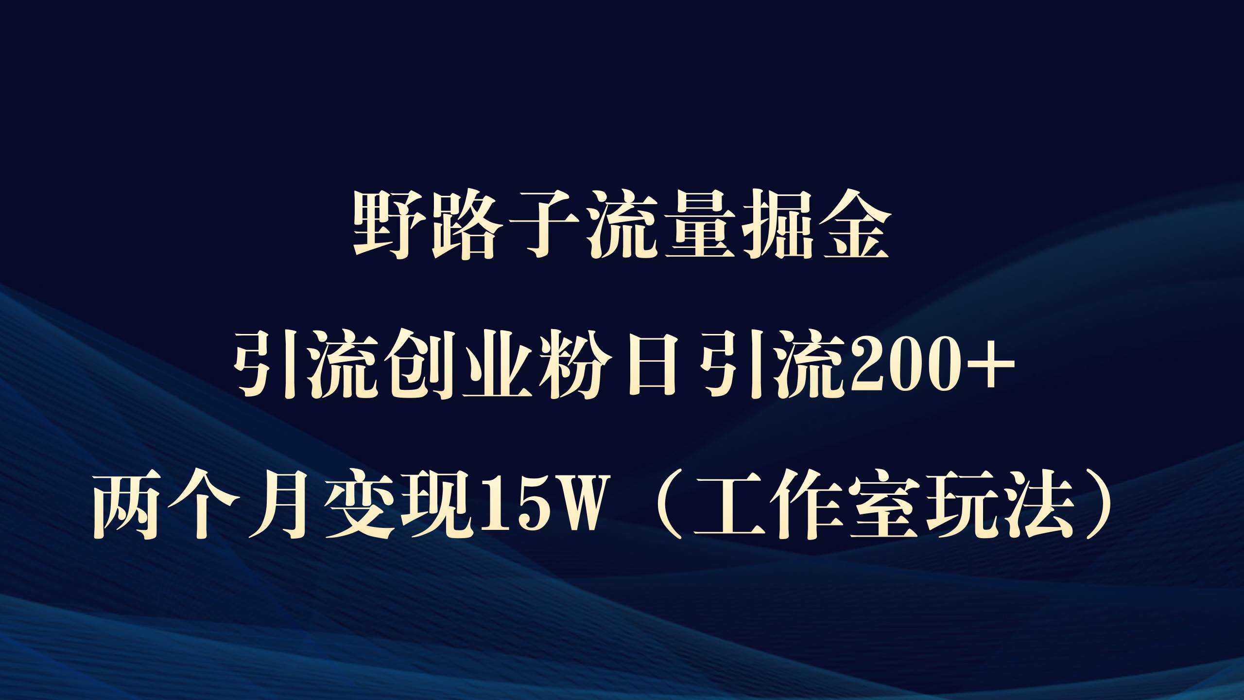 野路子流量掘金，引流创业粉日引流200+，两个月变现15W（工作室玩法））-思维屋-分享无限项目创意