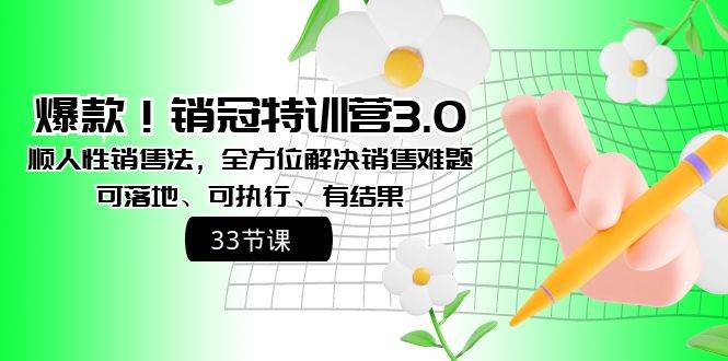 爆款！销冠特训营3.0之顺人性销售法，全方位解决销售难题、可落地、可执行、有结果-思维屋-分享无限项目创意
