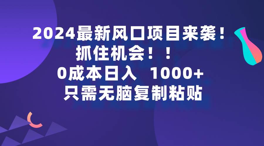 2024最新风口项目来袭,抓住机会,0成本一部手机日入1000+,只需无脑复…-思维屋-分享无限项目创意