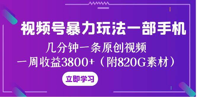 视频号暴力玩法一部手机 几分钟一条原创视频 一周收益3800+（附820G素材）-思维屋-分享无限项目创意