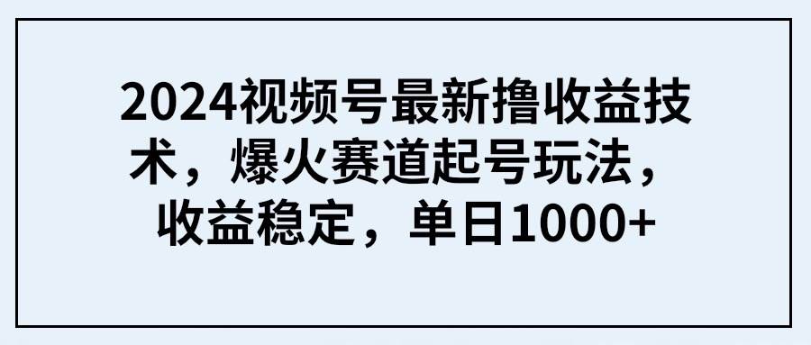 2024视频号最新撸收益技术，爆火赛道起号玩法，收益稳定，单日1000+-思维屋-分享无限项目创意