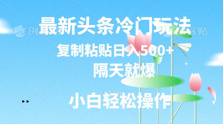 最新头条冷门玩法，隔天就爆，复制粘贴日入500+-思维屋-分享无限项目创意