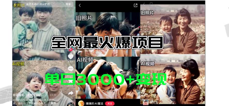 全网爆火的AI让老照片动起来教程，蹭热点日赚3000+，内含免费工具一键...-思维屋-分享无限项目创意