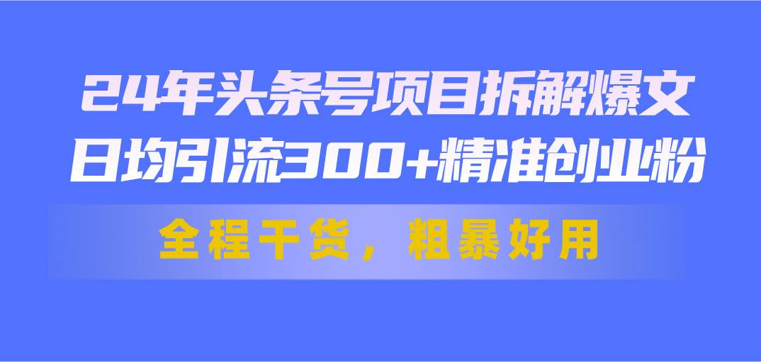 24年头条号项目拆解爆文，日均引流300+精准创业粉，全程干货，粗暴好用-思维屋-分享无限项目创意