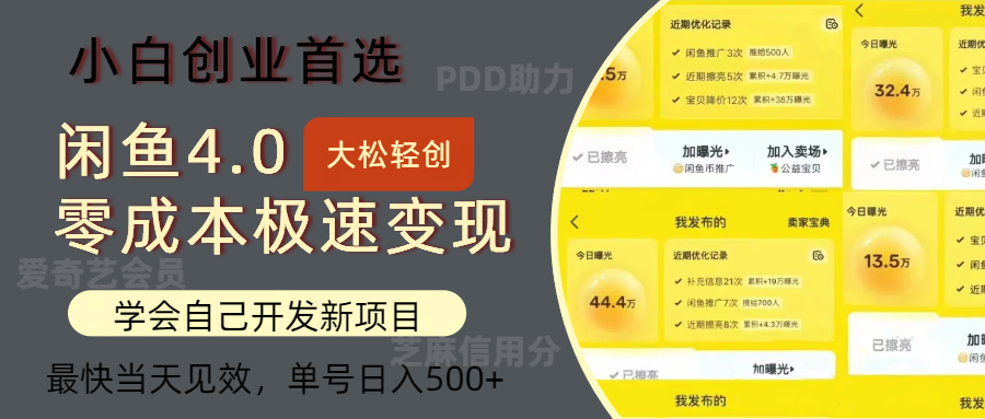 闲鱼0成本极速变现项目，多种变现方式，单号日入500+最新玩法-思维屋-分享无限项目创意