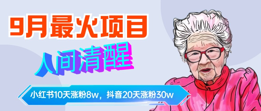 9月最火项目，人间清醒柒奶奶，10天小红薯涨粉8w+，单篇笔记报价1400.-思维屋-分享无限项目创意
