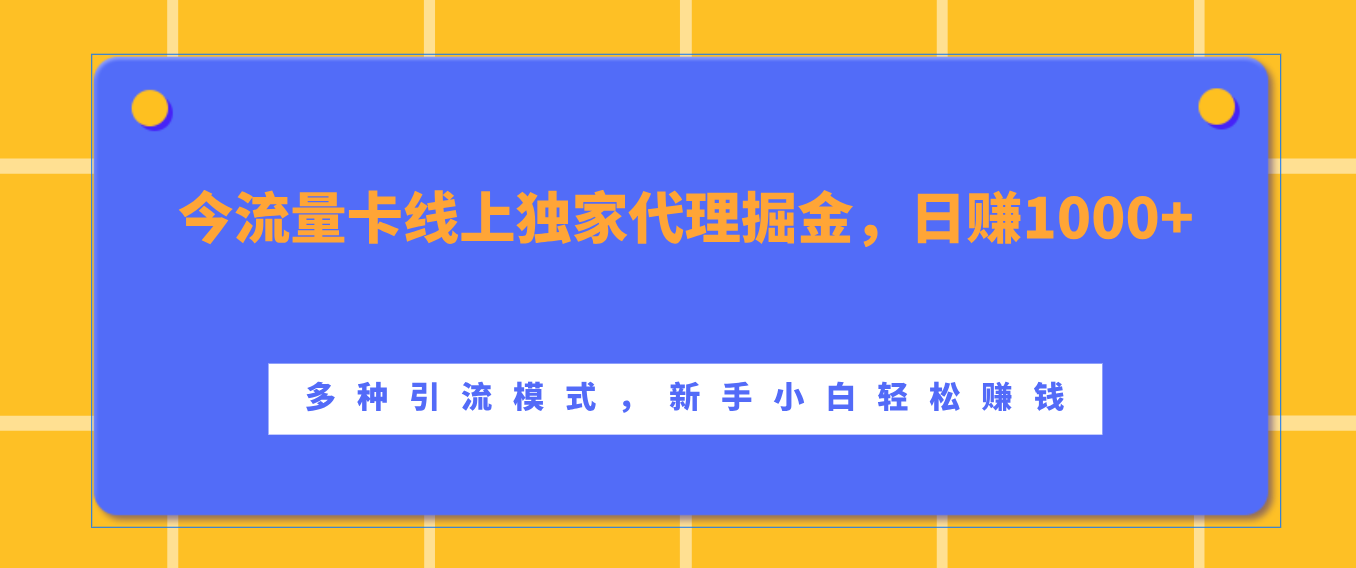 流量卡线上独家代理掘金,日赚1000+ ,多种引流模式,新手小白轻松赚钱-思维屋-分享无限项目创意