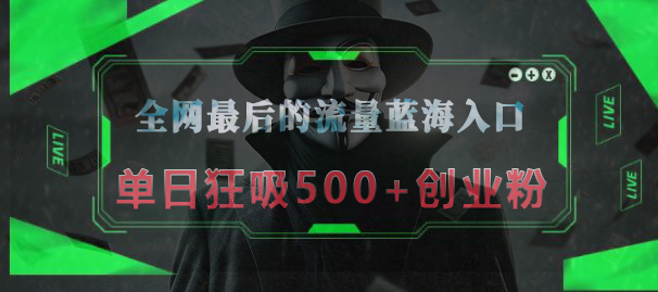 全网最后的流量蓝海入口,半小时引流50+创业粉,单日狂吸500+创业粉-思维屋-分享无限项目创意