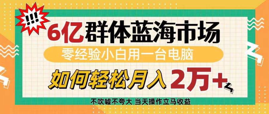 6亿群体蓝海市场,零经验小白用一台电脑,如何轻松月入2万+-思维屋-分享无限项目创意