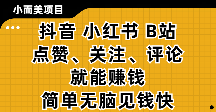 小而美的项目，抖音、小红书、B站视频点赞、关注、评论就能赚钱，简单无脑立见收益！妥妥的零撸项目-思维屋-分享无限项目创意