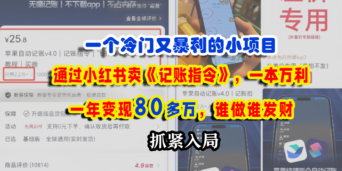 一个冷门又暴利的小项目，通过小红书卖《记账指令》，一本万利，一年变现80多万，谁做谁发财-思维屋-分享无限项目创意