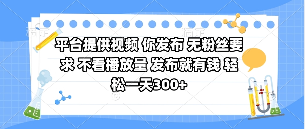 平台提供视频 你发布 无粉丝要求 不看视频播放量 发布就有钱 轻松一天300+-思维屋-分享无限项目创意