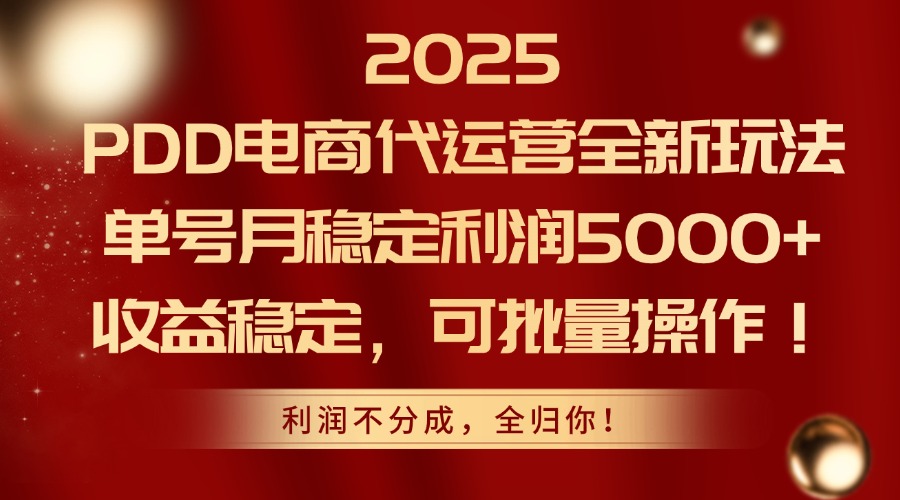 2025 PDD电商代运营全新玩法，单号月稳定利润5000+，收益稳定，可批量操作！-思维屋-分享无限项目创意