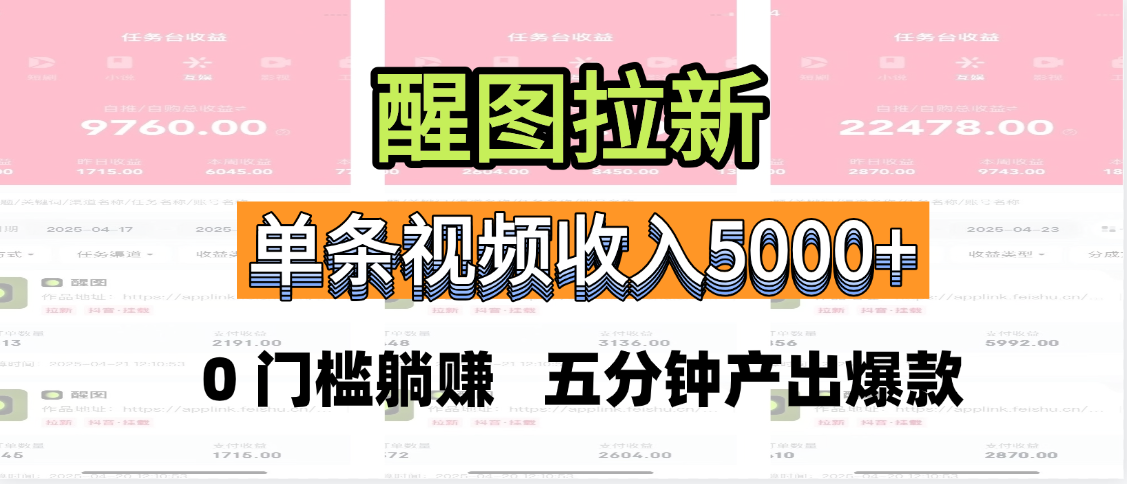 醒图拉新，0 门槛躺赚，五分钟产出爆款，单条视频收入5000+-思维屋-分享无限项目创意