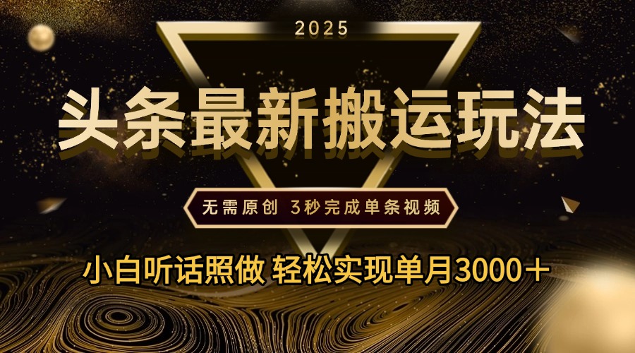 2025年今日头条最新搬运玩法，无需原创3秒完成视频轻松实现单月3000＋-思维屋-分享无限项目创意