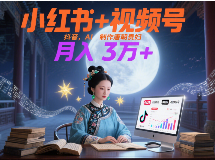 小红书+视频号+抖音，AI轻松制作唐朝贵妇IP，毒鸡汤、励志、减肥瘦身、养生赛道轻松切入，每天30分钟，轻松产出N条，月入3万+ -思维屋-分享无限项目创意