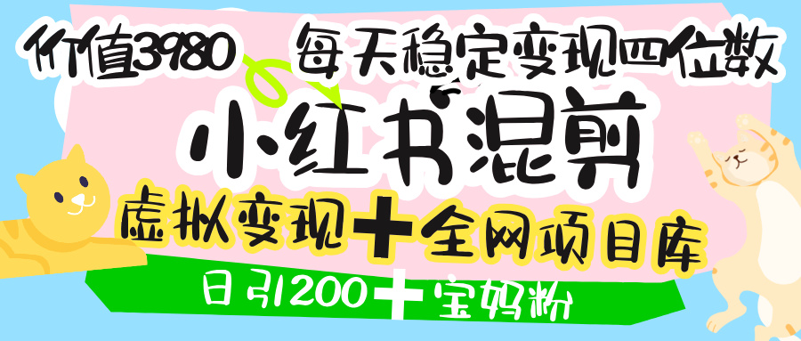价值3980的小红书混剪， 虚拟变现 ＋全网项目库 ， 日引200+宝妈创业粉，每天稳定四位数变现-思维屋-分享无限项目创意