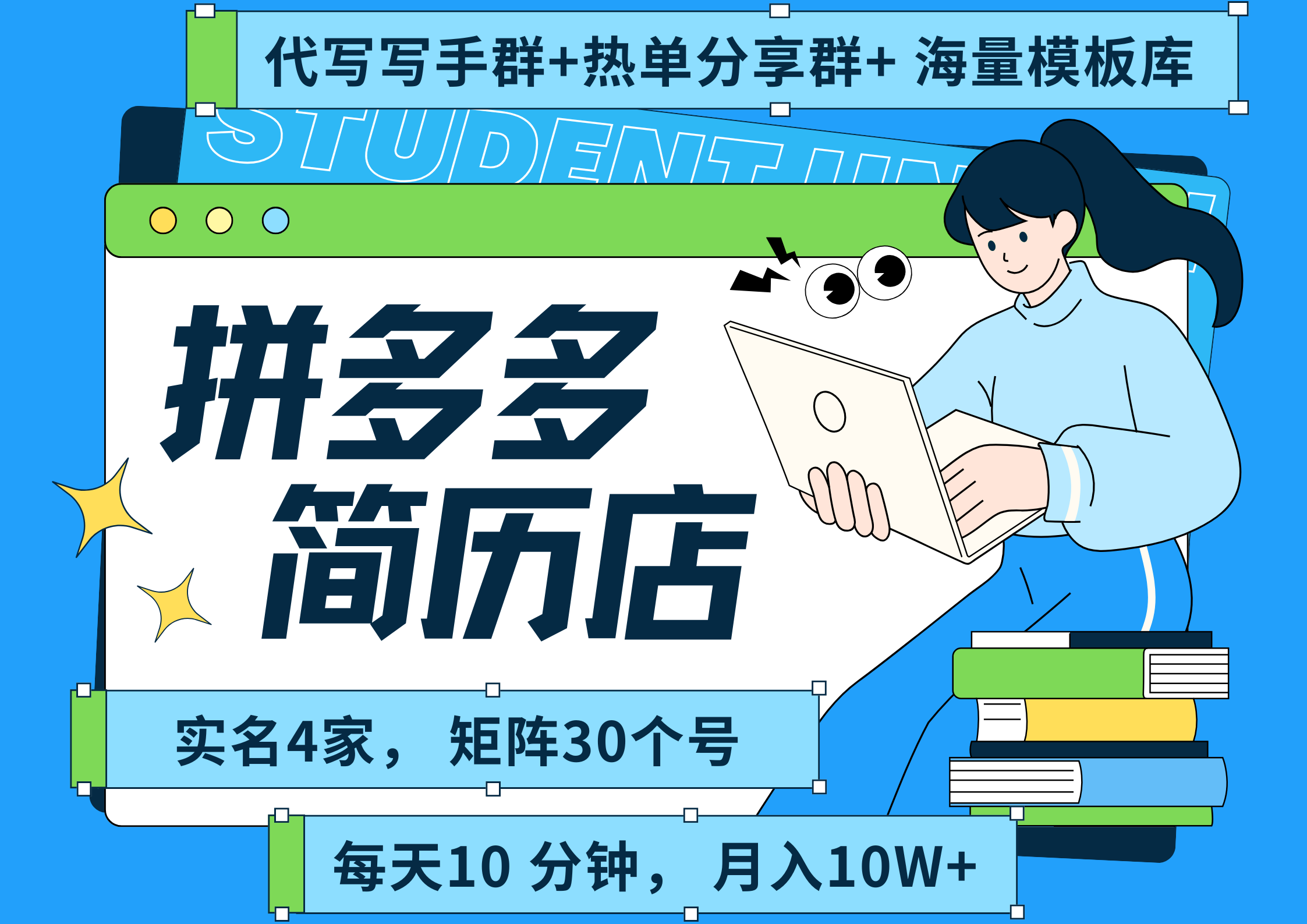拼多多 虚拟资料 简历 海报代写 全SOP流程 毫无保留分享（含后端资料以及代写渠道）每天十分钟 每人实名四个店  矩阵30个账号  轻轻松松 月入10W-思维屋-分享无限项目创意