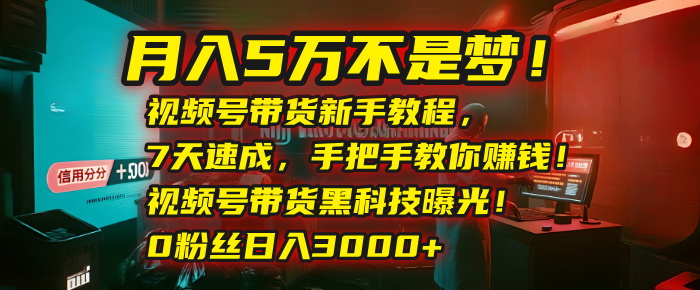 月入5万不是梦！视频号带货新手教程，7天速成，手把手教你赚钱！视频号带货黑科技曝光！0粉丝日入3000+-思维屋-分享无限项目创意