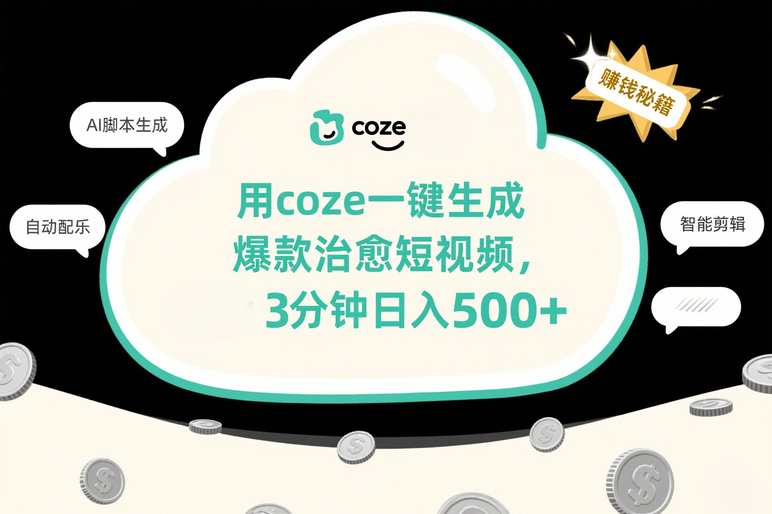 用coze一键生成爆款治愈短视频，3分钟日入500+-思维屋-分享无限项目创意