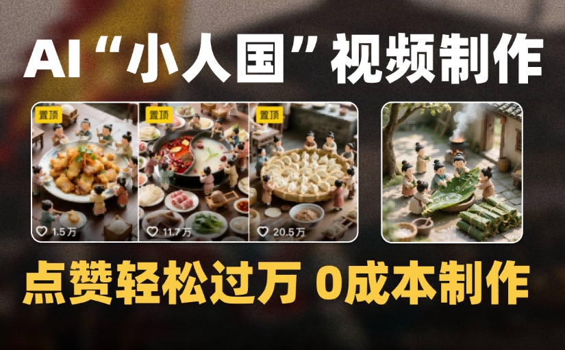 爆款1000W+微缩景观迷你小人国AI视频，0成本制作全流程教学-思维屋-分享无限项目创意